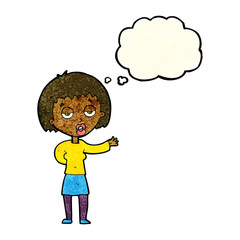cartoon bored woman with thought bubble