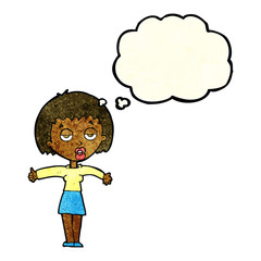 cartoon bored woman with thought bubble