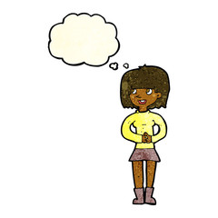cartoon friendly woman with thought bubble