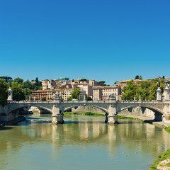Fototapeta na wymiar Bridge Il Tevere a Ponte Vittorio Emanuele II in Rome, Italy