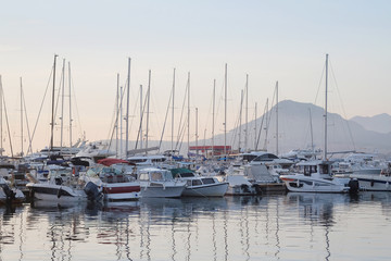 Fototapeta premium Boats in the in the bay of Bar, Montenegro