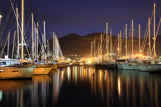 Boats in the bay of Bar, Montenegro