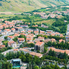 Fototapeta na wymiar Beautiful Italian landscape. View from heights of San Marino
