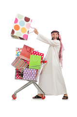 Arab man doing shopping isolated on white