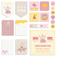 Baby Shower Girl Set - Tags, Banners, Labels, Cards - in vector