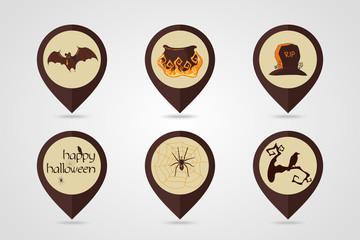 Halloween mapping pin icon set