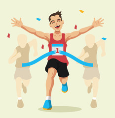 Man winning a race. Vector flat illustration