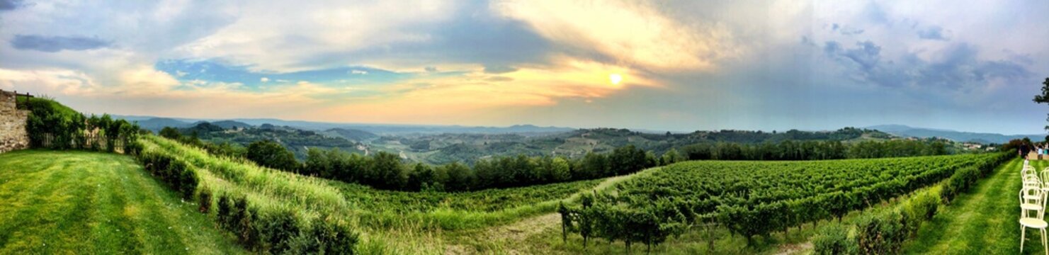 Awesome italian of a green field at the sunset