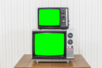 Vintage Television Stack with Chroma Key Green Screens