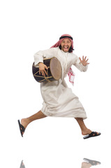 Arab man playing drum isolated on white