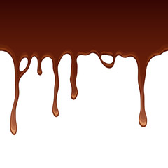 Melted flowing chocolate drips border vector illustration.