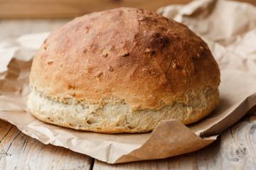 A rustic loaf of home made bread