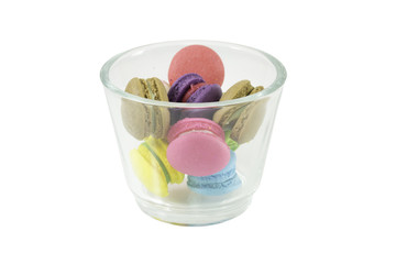 French colorful macarons isolated on white with path