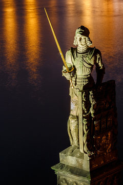 Statue of the knight Bruncvik on Charles bridge, Prague, Czech r