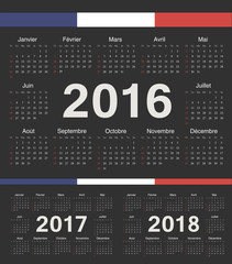 Vector french black circle calendars 2016, 2017, 2018