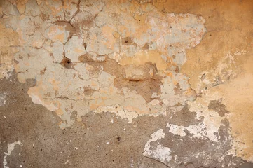 Papier Peint photo Vieux mur texturé sale Texture de vieux mur recouvert de stuc jaune
