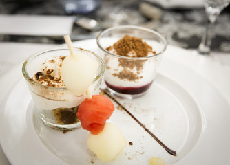dessert - candy bowls and fruit skewers