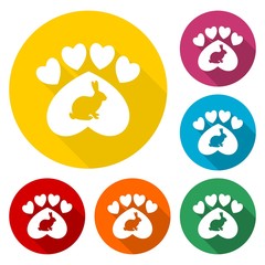Paw sign, heart, rabbit with long shadow set - illustration