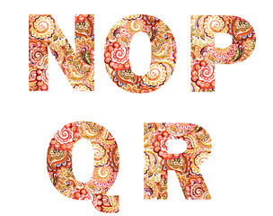 Autumn ornamental font letters with watercolour ornament 