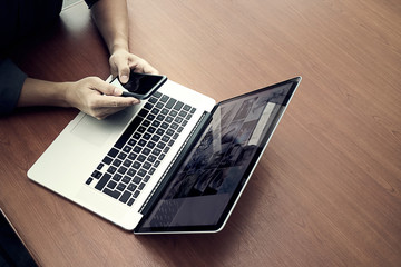 top view of businessman hand working with new modern computer an