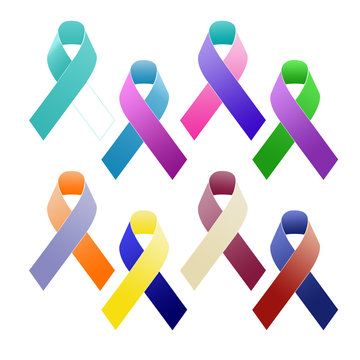 Multi coloured awareness ribbons