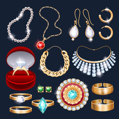 REalistic jewelry accessories icons set.