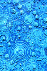 Abstract oil painting of blue mixed summer flowers, pattern with tropical floral surface, embossing ,carving and  3d print.