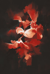 Fototapeta premium beautiful red flowers in dark background with oil painting style
