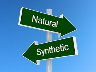 Natural vs synthetic sign. Natural or synthetic choice concept