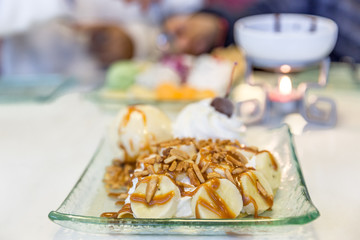crepe with bananas and ice cream