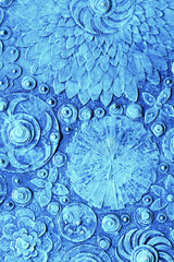 Abstract oil painting of blue mixed summer flowers, pattern with tropical floral surface, embossing ,carving and  3d print.