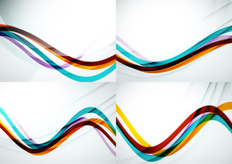 Set of abstract backgrounds. Curve wave lines with light and