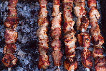 Grilled pork kebab cooked on skewers