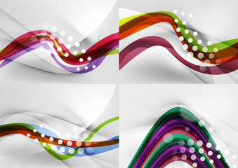 Set of abstract backgrounds. Curve wave lines with light and