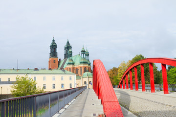 Bridge and gothic cathedral church , Poznan, Poland