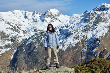 Hiker in the winter mountains