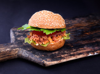 Freshly prepared sloppy joe sandwich.