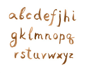 Brown watercolor english alphabet, low case