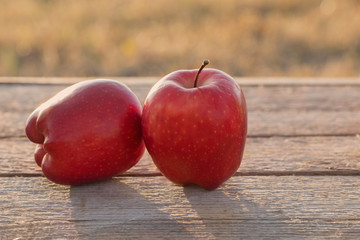 red apple on table outdoors