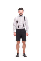 Hipster man in full length in studio