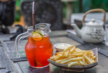 French fries and lemon tea