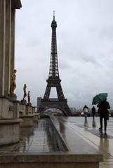 View of the Eiffel Tower in Paris in a rainy day, Paris, France