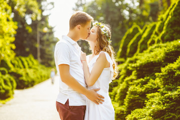 Fototapeta premium happy couple enjoying each other. Warm toned image