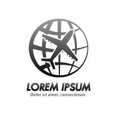 plane with globe logo black