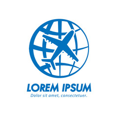 plane with globe logo blue