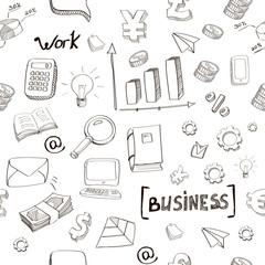 business finance doodle hand drawn elements seamless pattern