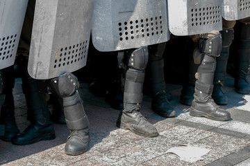 Soldiers of the security forces guarding the public order during the strike