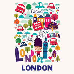 Obraz na płótnie Canvas Vector colorful pattern with symbols of London