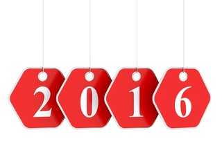 Happy new year 2016, hanging red labels