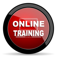online training red circle glossy web icon on white background - set440